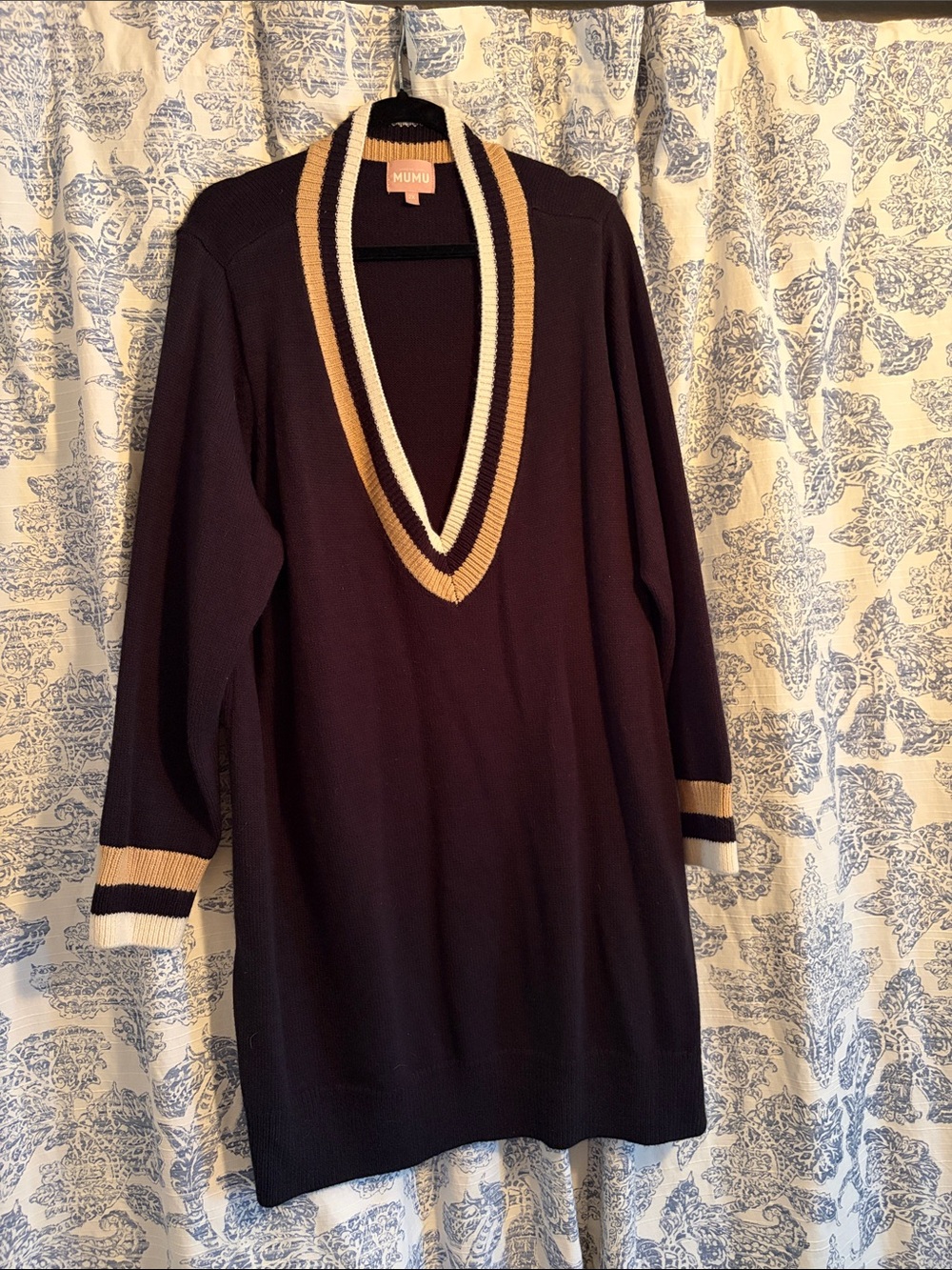 Show Me Your MuMu Knit V-Neck Dress with Cream & Tan Trim